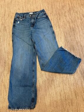 Good American Medium Blue Wide-Leg Frayed Hem Jeans